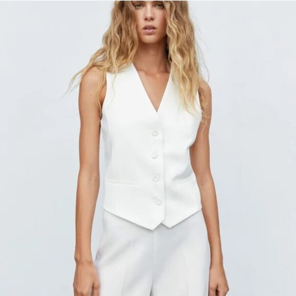 NWT‎ Veronika Maine White Blazer Vest European Summer Size 12 - Picture 1 of 8